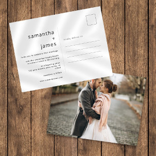 Invitation Carte Postale Simple Moderne Mariage Photo Minimaliste