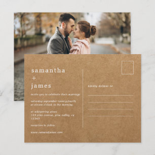 Invitation Carte Postale Simple Moderne Minimaliste Faux Kraft Photo Mariag