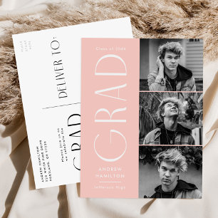 Invitation Carte Postale Simplicité moderne Blush 3 Photo Graduation Party