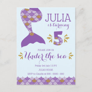 Invitation Carte Postale Sirène d'anniversaire Sirène Numéro 5