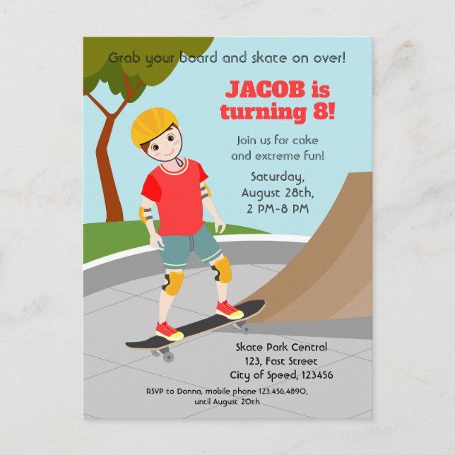Invitation Carte Postale Skate Park Fun Boy Fête d'anniversaire (Devant)