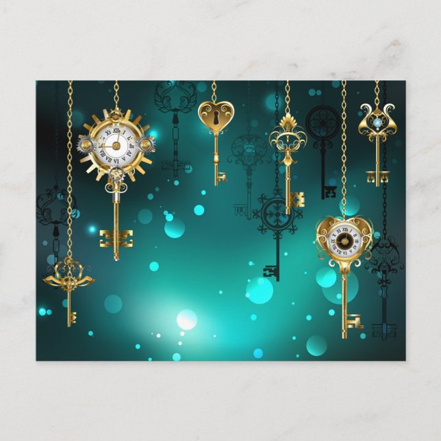 Invitation Carte Postale Skeleton Keys on Green Background (Devant)