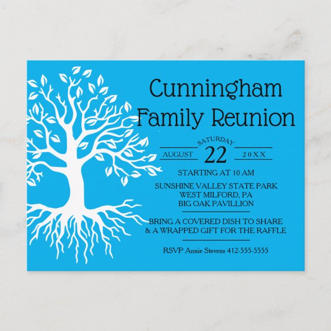 Invitation Carte Postale Sky Blue Family Reunion Arbre de famille Silhouett (Devant)