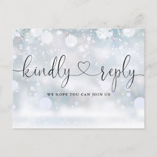 Invitation Carte Postale Snowflakes Winter Heart Script Song Request RSVP