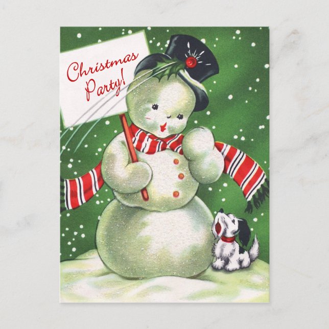 Invitation Carte Postale Snowman avec chien (Devant)