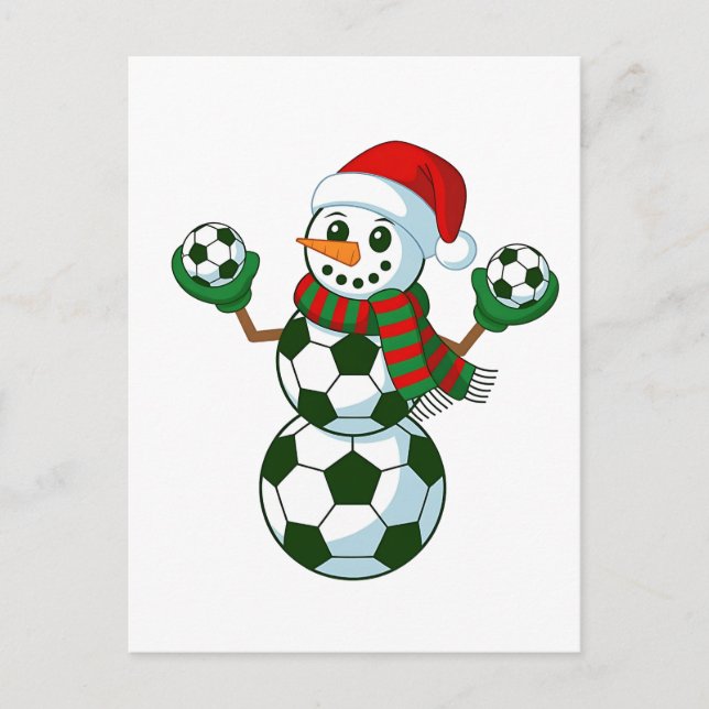 Invitation Carte Postale Snowman Soccer Noël Amateurs de sport (Devant)