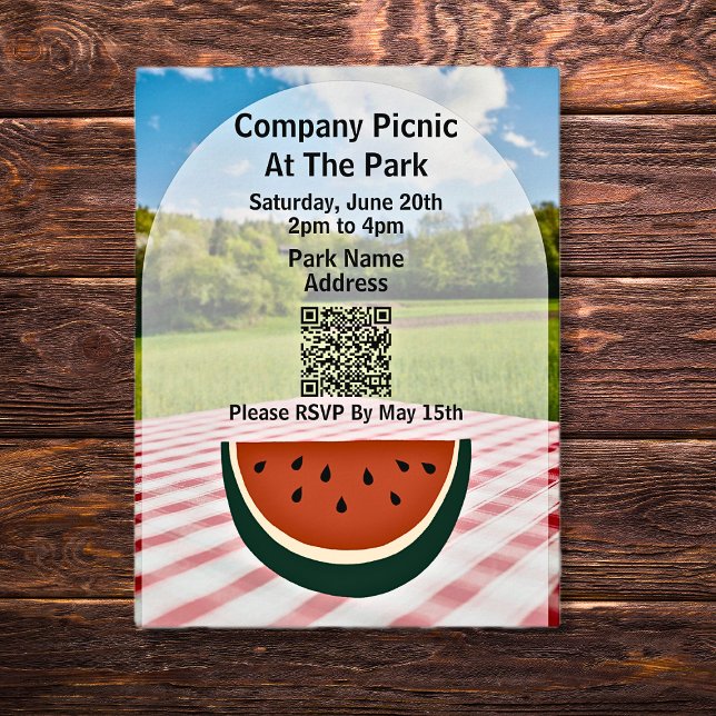 Invitation Carte Postale Société Pique-nique Parc QR Code Watermelon (Créateur téléchargé)