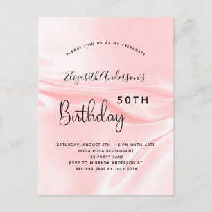 Invitation Carte Postale Soie satinée rose pâle pour la fête d'anniversaire