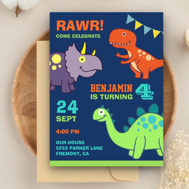 Invitation Carte Postale Soirée Anniversaire de enfant de Dinosaure Bébé mi (Créateur téléchargé)