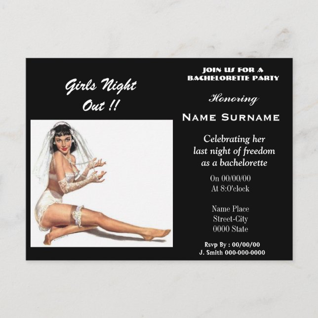 Invitation Carte Postale soirée bachelorette, douche nuptiale, fête de poul (Devant)