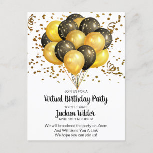 Invitation Carte Postale Soirée D'Anniversaire En Or Et Noir