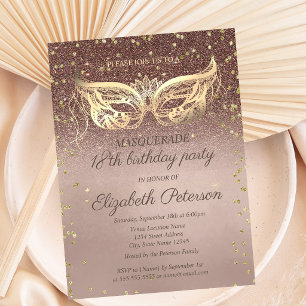 Invitation Carte Postale Soirée d'anniversaire Mascarade Diamants Paillette