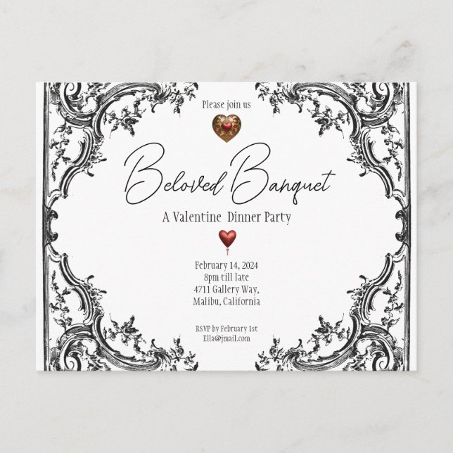 Invitation Carte Postale Soirée de Banquet de Saint Valentin (Devant)