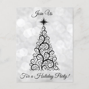 Invitation Carte Postale Soirée de Noël noir blanc moderne