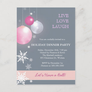 Invitation Carte Postale Soirée de Noël Rose, Argent