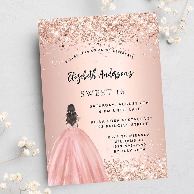 Invitation Carte Postale Soirée de parties scintillant en or 16 roses Sweet (Créateur téléchargé)