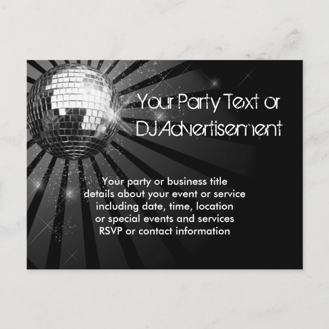 Invitation Carte Postale Soirée Disco Disco Ball (Devant)