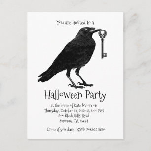 Invitation Carte Postale Soirée Halloween Corbeau Gothique