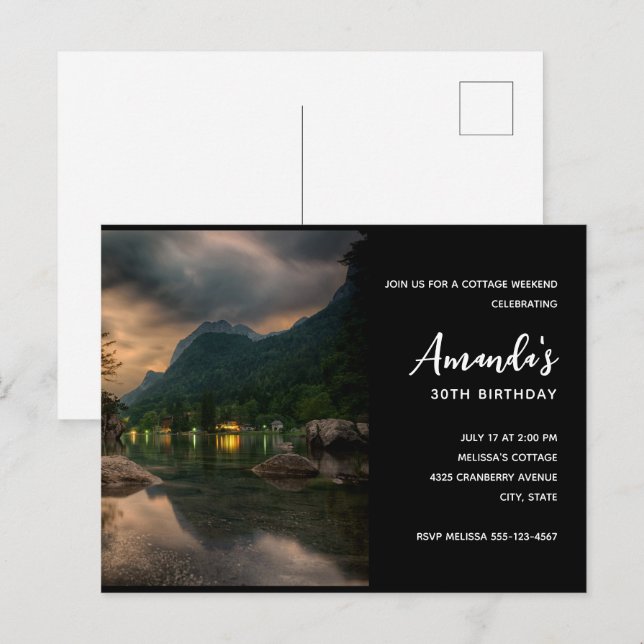 Invitation Carte Postale Soirée Lac Mountain Photographie Anniversaire (Devant / Derrière)