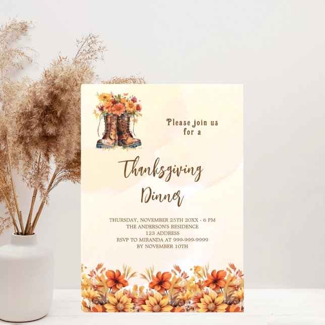Invitation Carte Postale Soirée Thanksgiving soirée orange automne bottes f (Créateur téléchargé)
