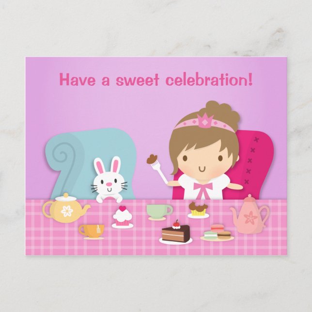 Invitation Carte Postale Soirée Thé de la mignonne Princess Bunny Anniversa (Devant)