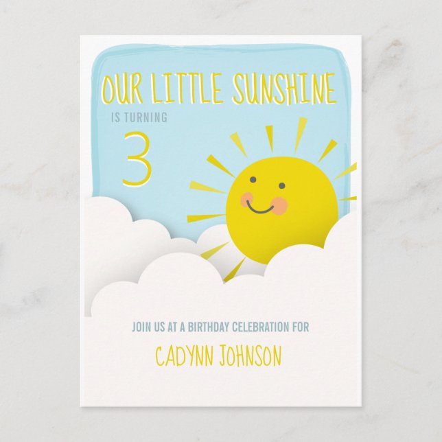Invitation Carte Postale Soleil Nuages Ciel bleu Anniversaire (Devant)