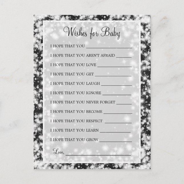 Invitation Carte Postale Souhaits pour Baby shower hiver Étincelle Noire (Devant)