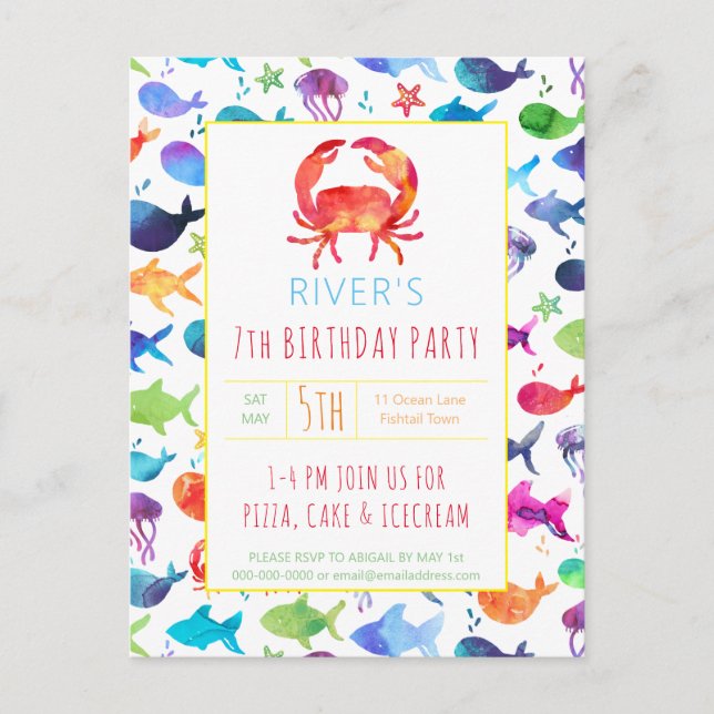 Invitation Carte Postale Sous la mer Rainbow Fish Birthday Baby shower (Devant)