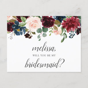 Invitation Carte Postale Soyez Ma Femme D'Accueil Fleurs Bleues Bourgogne