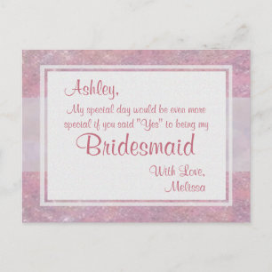 Invitation Carte Postale Soyez mon rose doux de la demoiselle d'honneur  