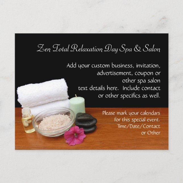 Invitation Carte Postale Spa/Massage/Pedicure Salon Scène Noir/Couleur (Devant)