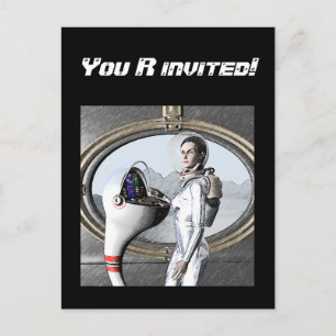 Invitation Carte Postale Spacegirl vintage