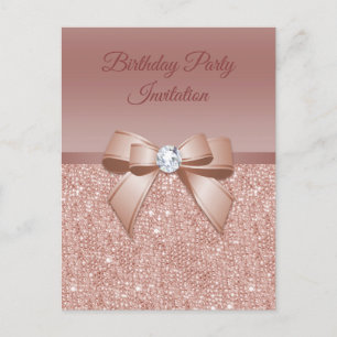 Invitation Carte Postale Sparkles & Glamor, Rose d'anniversaire Gold