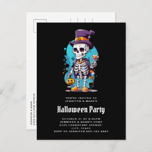 Invitation Carte Postale Squelette cool dans un Halloween de chapeau haut d