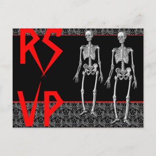 Invitation Carte Postale Squelettes de RSVP - partie de Halloween, Chambre