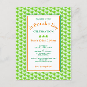 Invitation Carte Postale St Patrick's Day Green Shamrock Party