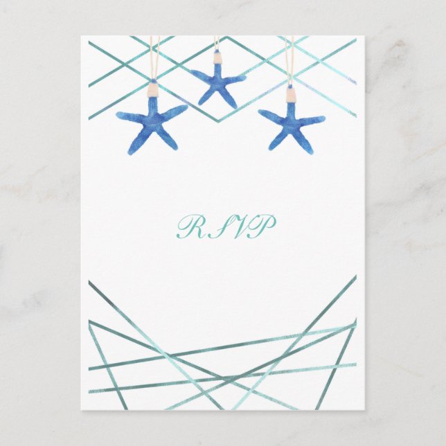 Invitation Carte Postale Starfish & Modern Line Elegant Beach Wedding RSVP (Devant)
