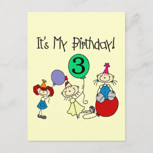 Invitation Carte Postale Stick Kids Party 3ème anniversaire Tshirts et cade