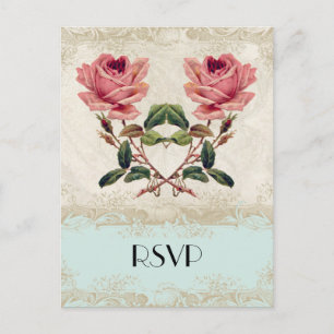 Invitation Carte Postale Style baroque Rose Vintage Aqua n Cream Lace