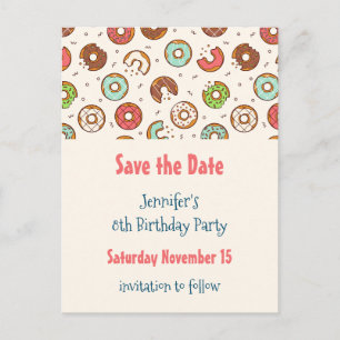 Invitation Carte Postale Style rétro Motif de beignes mignonnes Enregistrer