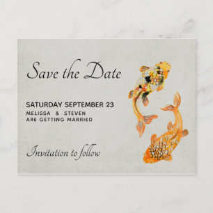 Invitation Carte Postale Stylish Gold Koi Poisson Enregistrer la date