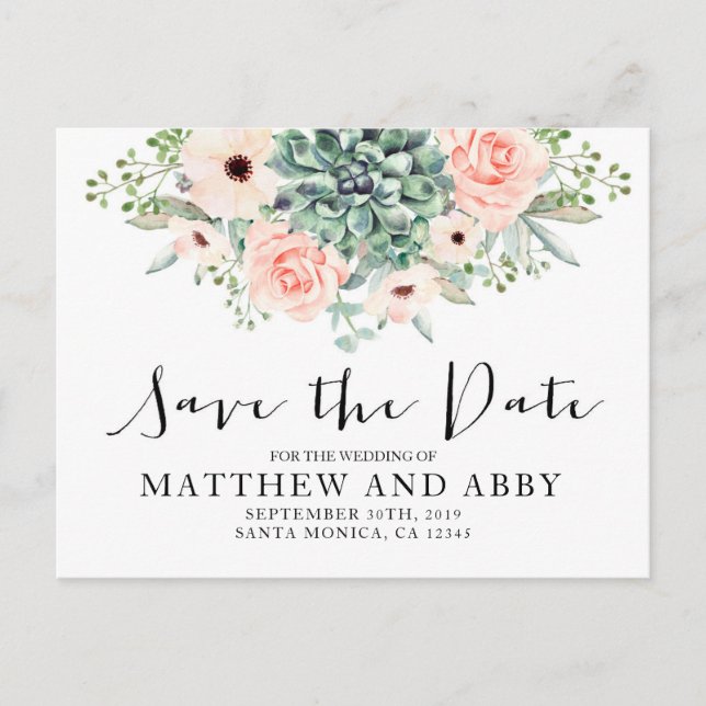 Invitation Carte Postale Succulentes sauvent la date (Devant)