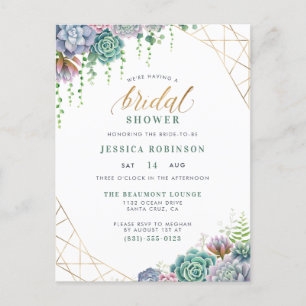 Invitation Carte Postale Succulents Gold Frame & Chic Script Fête de l'mari
