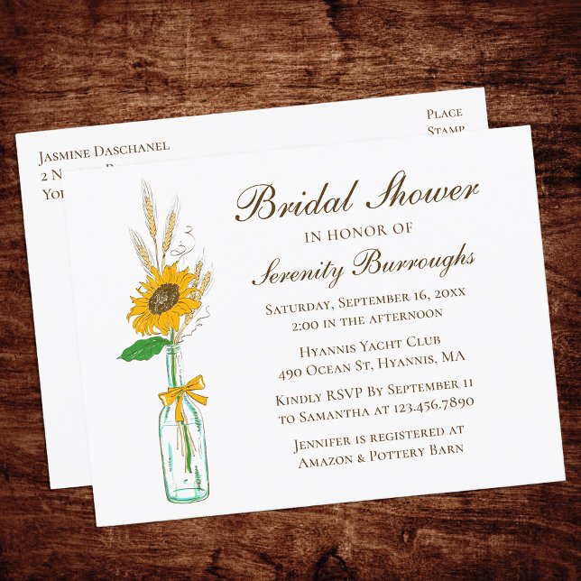 Invitation Carte Postale Sunflower Country Fête des mariées florale jaune (Créateur téléchargé)