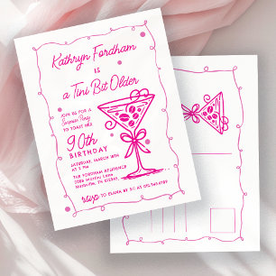 Invitation Carte Postale SURPRISE FÊTE 90e Anniversaire Pink Doodle Martini