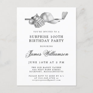 Invitation Carte Postale SurPRISE Party 100e Anniversaire Golf Thème