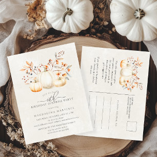 Invitation Carte Postale SURPRISE PARTY 40e Citrouille blanc Feuilles autom