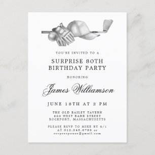 Invitation Carte Postale SurPRISE Party 80e anniversaire Golf Thème