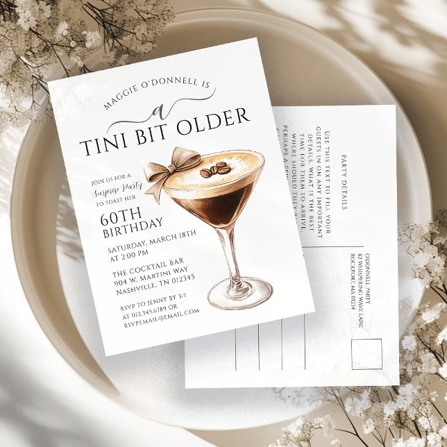Invitation Carte Postale SURPRISE PARTY Tini Bit Ancien Martini 60e (Créateur téléchargé)