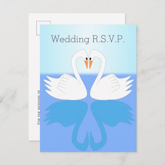 Invitation Carte Postale Swans Design Wedding RSVP (Devant / Derrière)